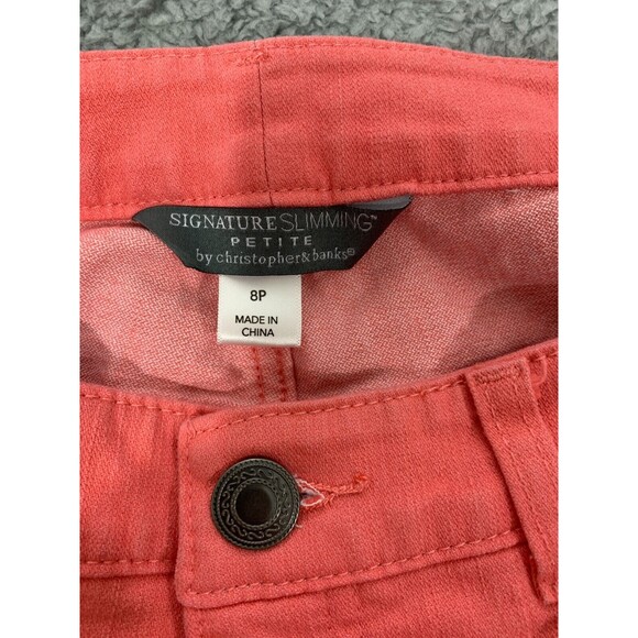 CHRISTOPHER & BANKS Signature Slimming Petite 8P Pink Denim Jeans Straight Leg - Picture 2 of 11